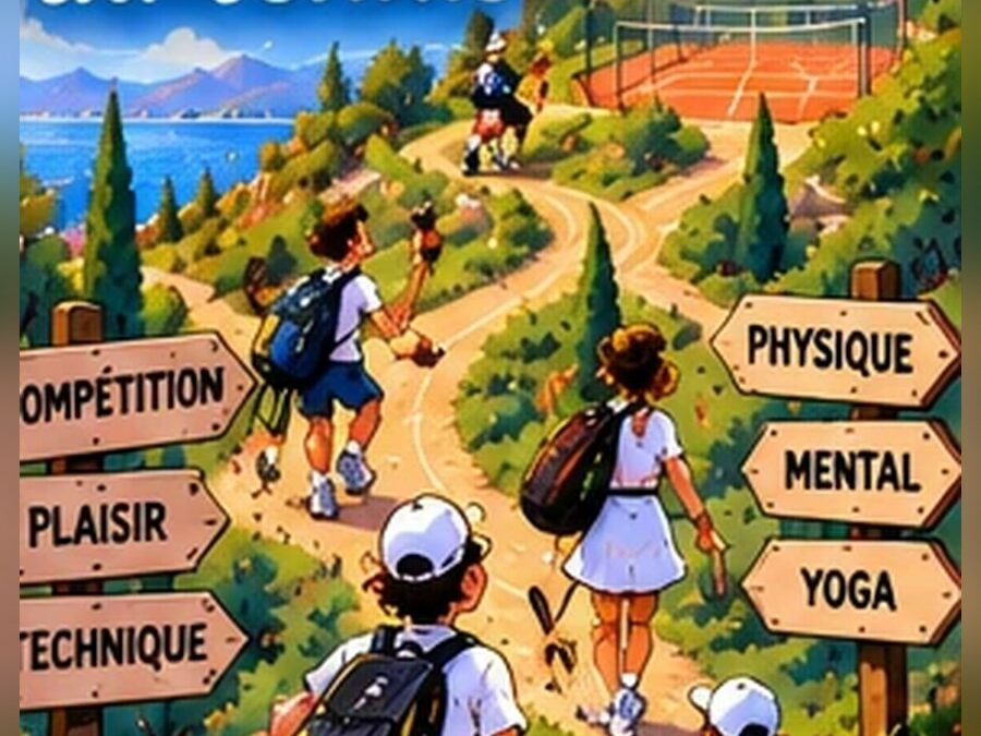 Parent et enfants sur un chemin jalonné de panneaux, il n’y a pas un seul chemin pour progresser au tennis
