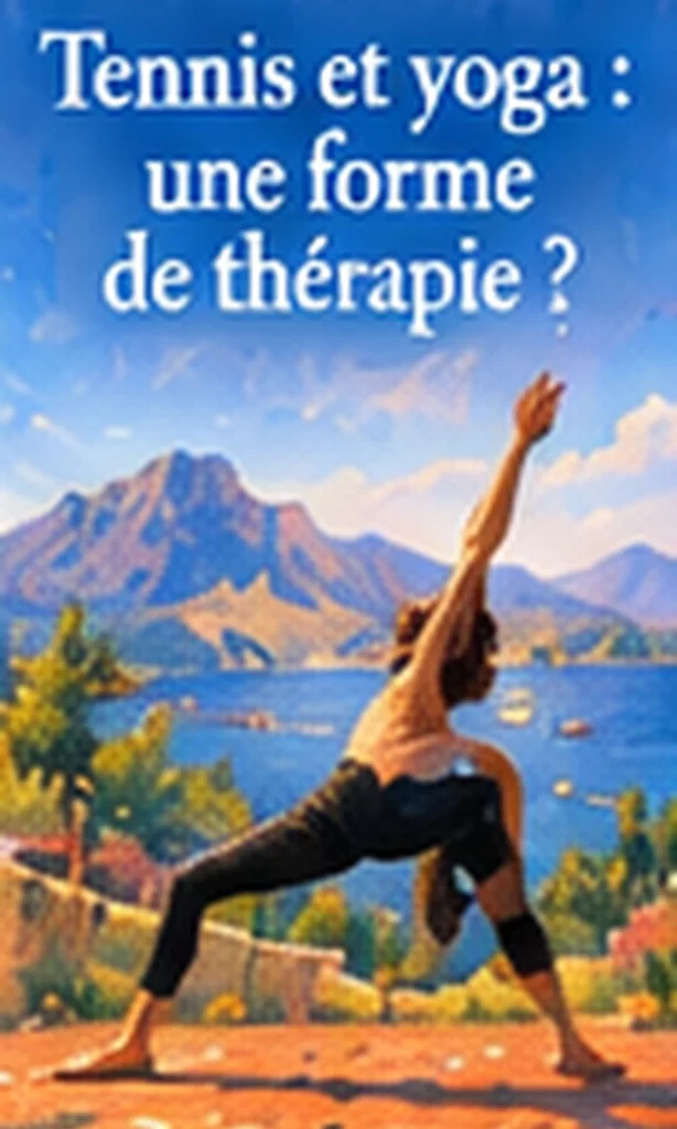 Personne en posture de yoga devant un lac et des montagnes, le tennis et le yoga comme forme de thérapie